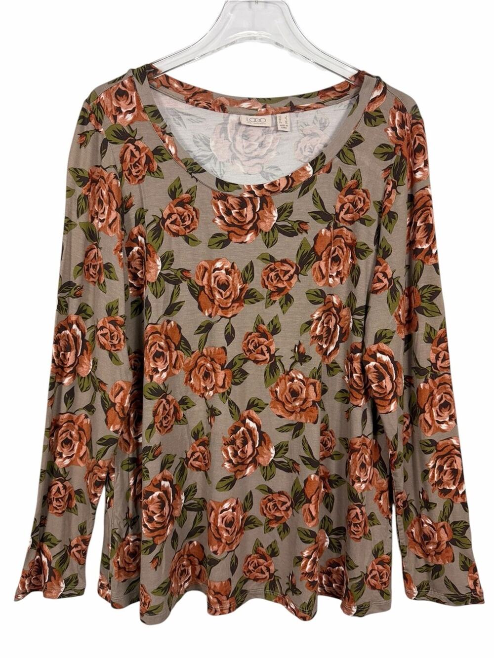 LOGO by Lori Goldstein Floral Tunic Long Sleeves Size Large